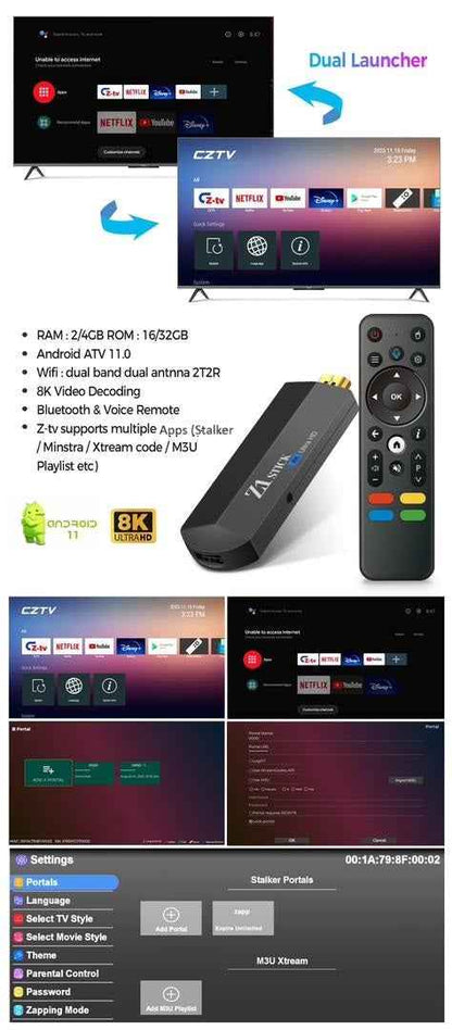 Android 11 TV Stick 4K - HDMI, WiFi, Voice Remote, USB Port - Stream Live TV, Sports & Movies with Stalker, Xtream Code, Ministra, M3U Playlist