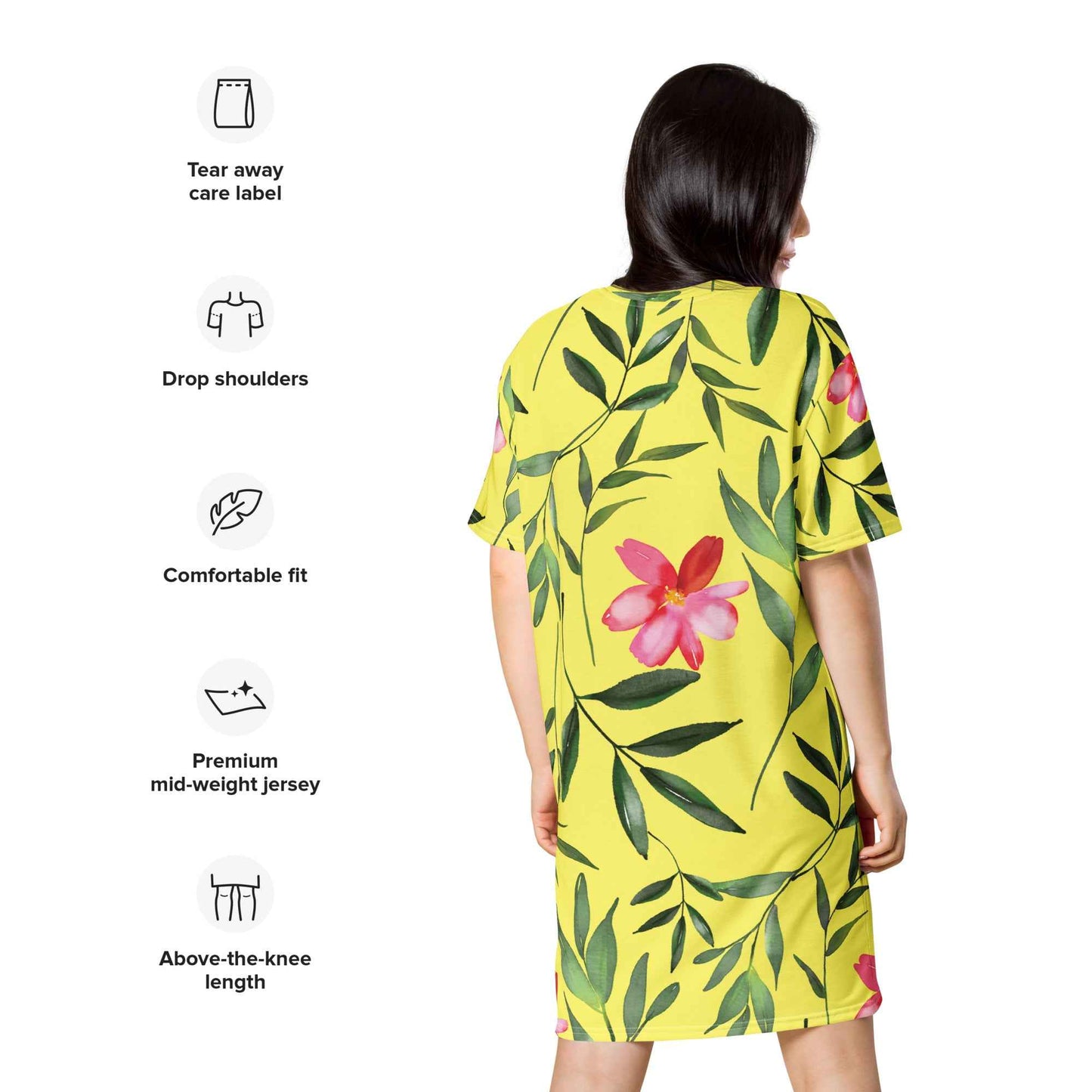 T-shirt dress - Yellow Floral Flowers