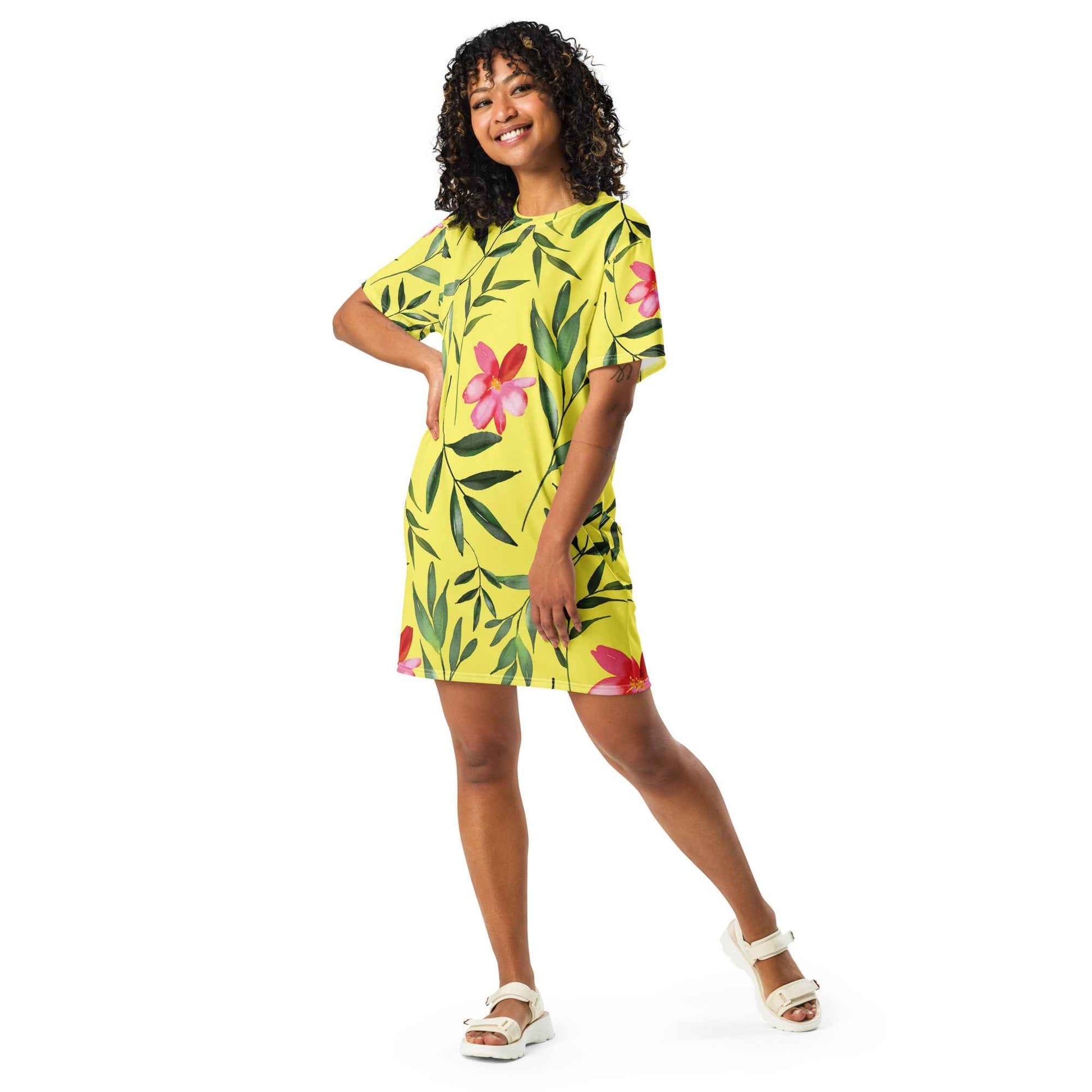 T-shirt dress - Yellow Floral Flowers