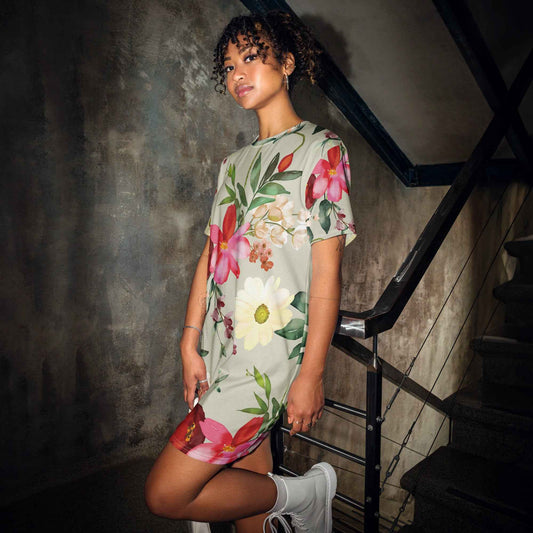 T-shirt dress - Light Grey Summertime Print