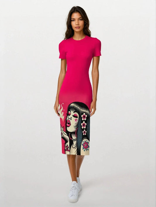 Pink Diesel Midi Dress - Chic Bodycon Style for Effortless Elegance
