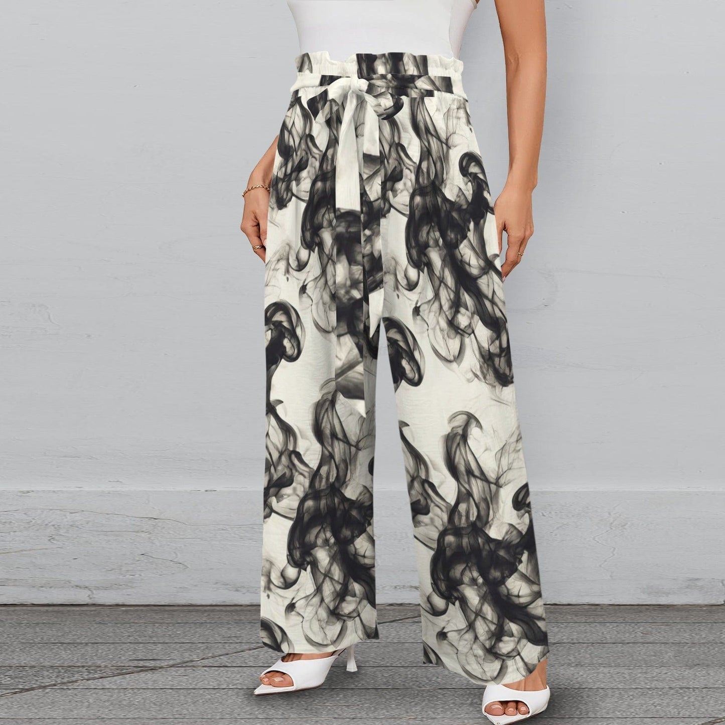 Smokey Wide Leg Pants with Pockets - Strappy Style for Effortless Elegance