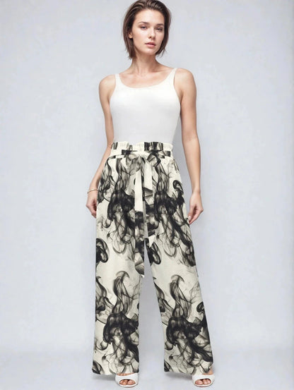 Smokey Wide Leg Pants with Pockets - Strappy Style for Effortless Elegance