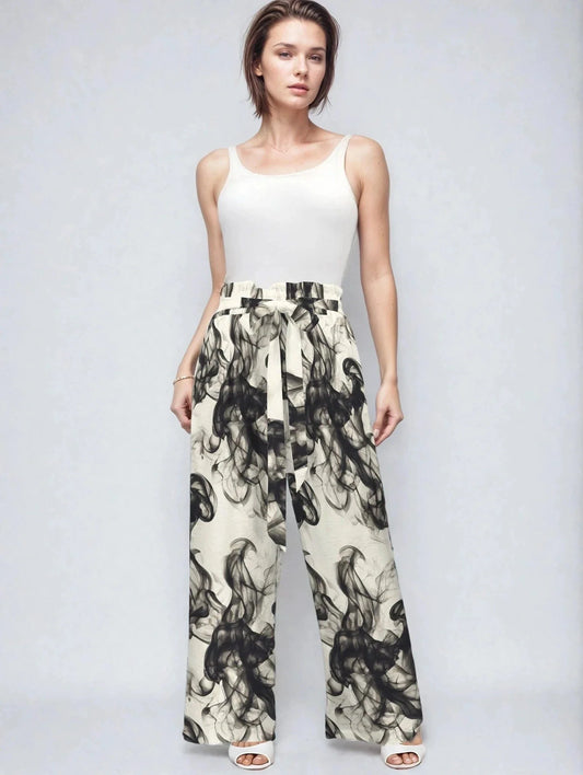 Smokey Wide Leg Pants with Pockets - Strappy Style for Effortless Elegance