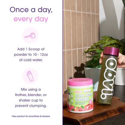 Obvi Collagen Greens Strawberry Lychee - Nutrient-Rich Superfood Drink for Healthy Skin & Hair