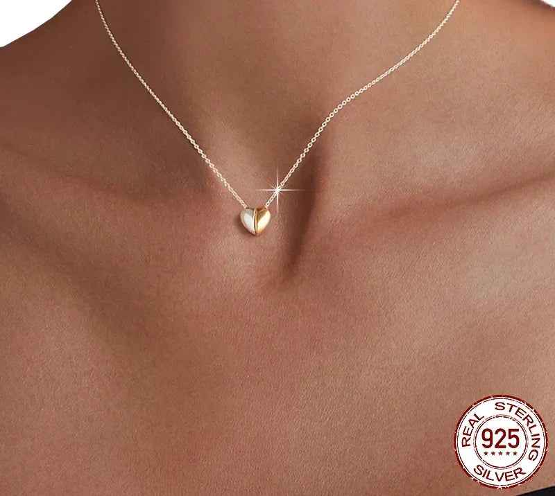 Gold Plated Heart Pendant Necklace For Women - 925 Sterling Silver Couple Heart Jewelry