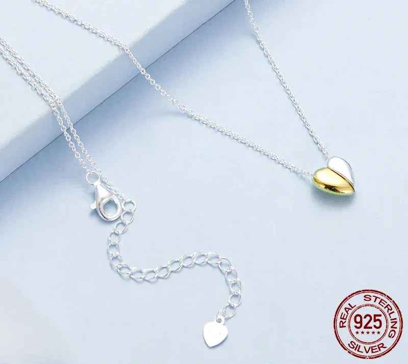 Gold Plated Heart Pendant Necklace For Women - 925 Sterling Silver Couple Heart Jewelry