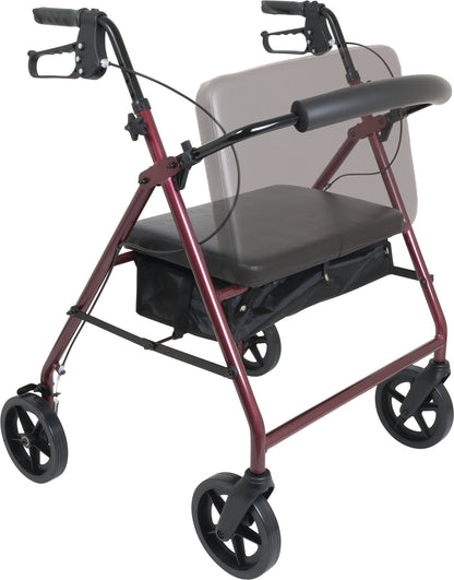 Bariatric Rollator with 8" Wheels in Burgundy - Mobility Aid for Support and Stability