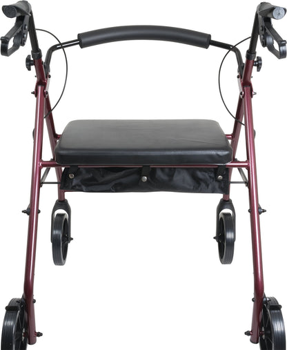 Bariatric Rollator with 8" Wheels in Burgundy - Mobility Aid for Support and Stability