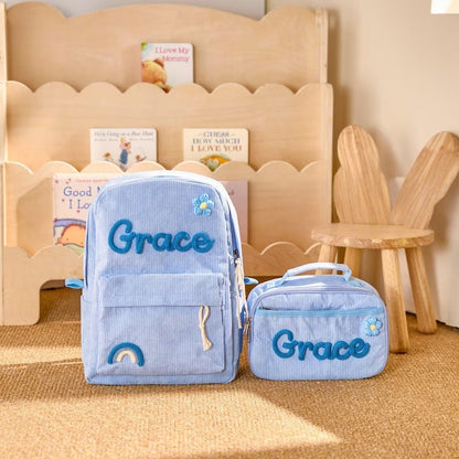 Kids Corduroy Backpack & Lunch Bag Set – Handmade Chunky Yarn, 7 Colour Combos