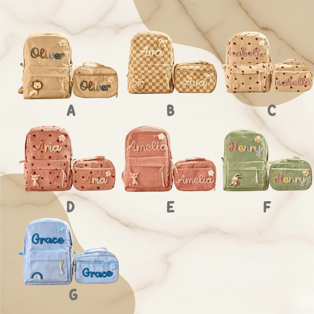 Kids Corduroy Backpack & Lunch Bag Set – Handmade Chunky Yarn, 7 Colour Combos