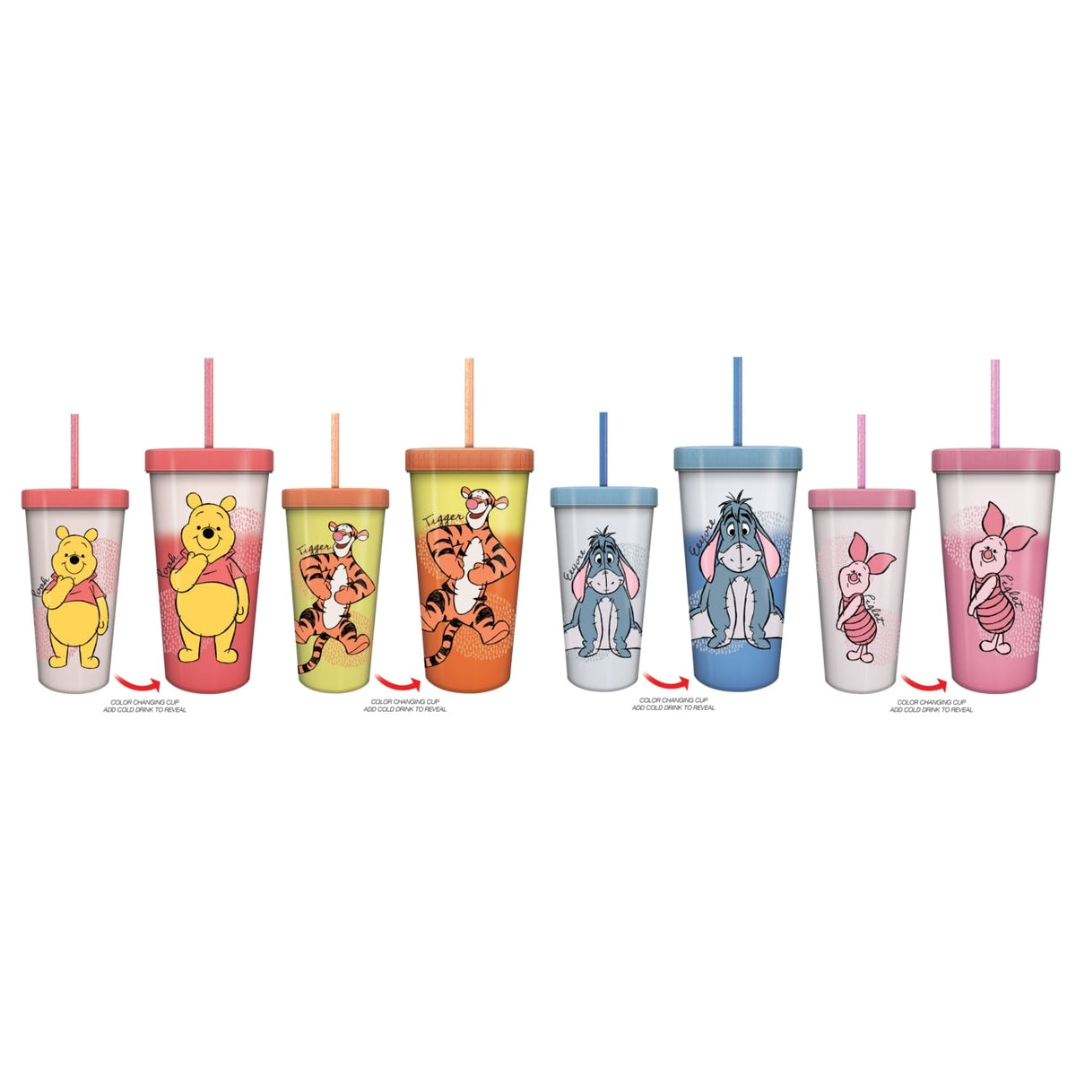 Disney Winnie Pooh Sketch 24oz Color Change Tumbler Set, 4-pack