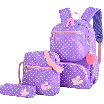 Korean Style Cute Princess Polka Dot Backpack Set for Girls – Nylon School Bag (4 Colours)