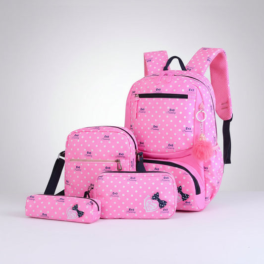Korean Style Cute Princess Polka Dot Backpack Set for Girls – Nylon School Bag (4 Colours)