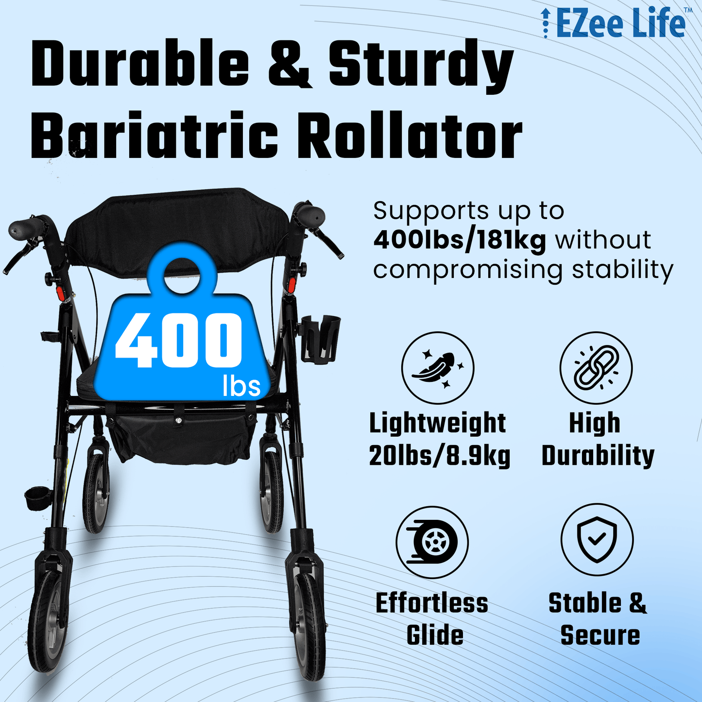 EZee Life Bariatric Rollator CH3019 | Heavy-Duty 400 lb Extra-Wide Walker Canada