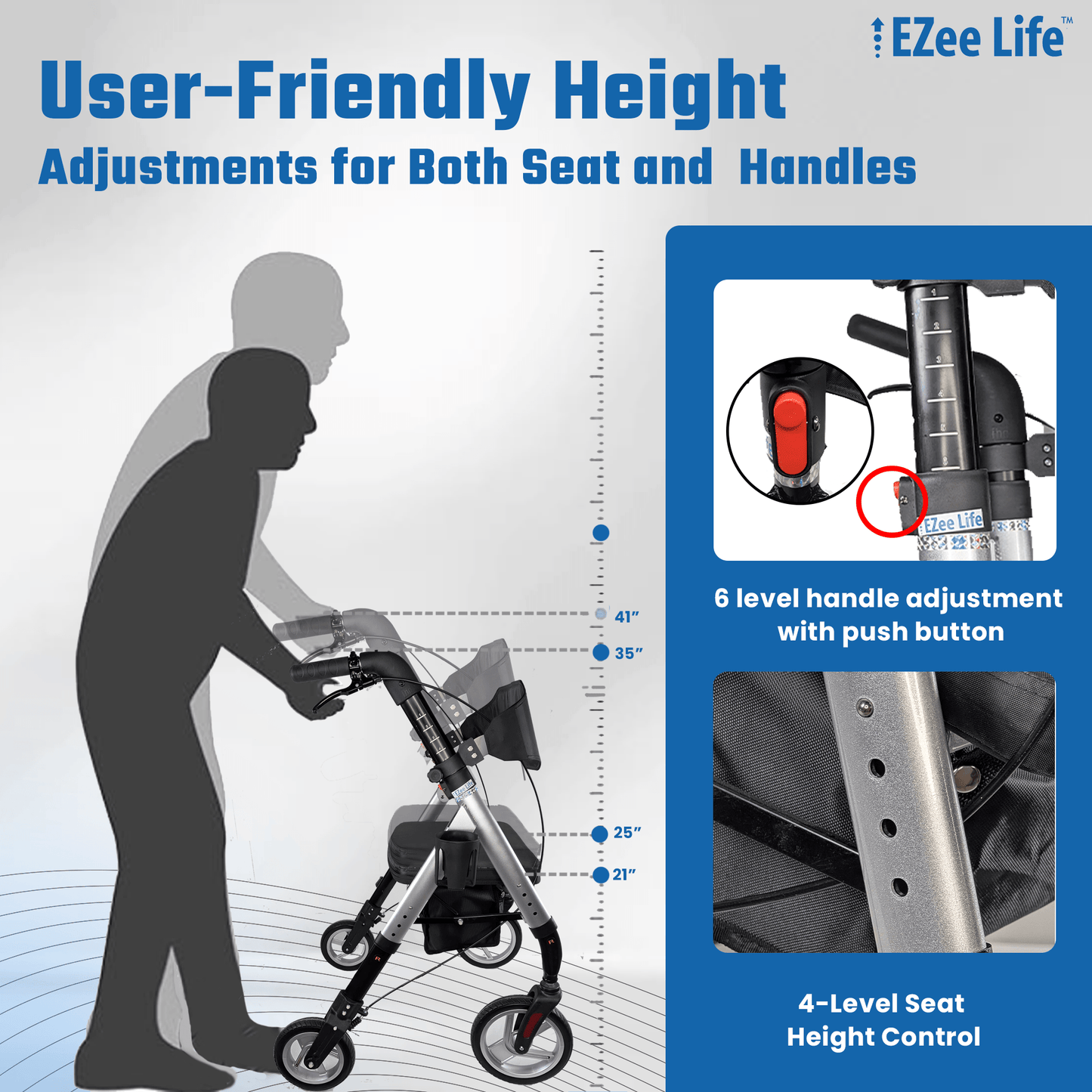 EZee Life Bariatric Rollator CH3019 | Heavy-Duty 400 lb Extra-Wide Walker Canada