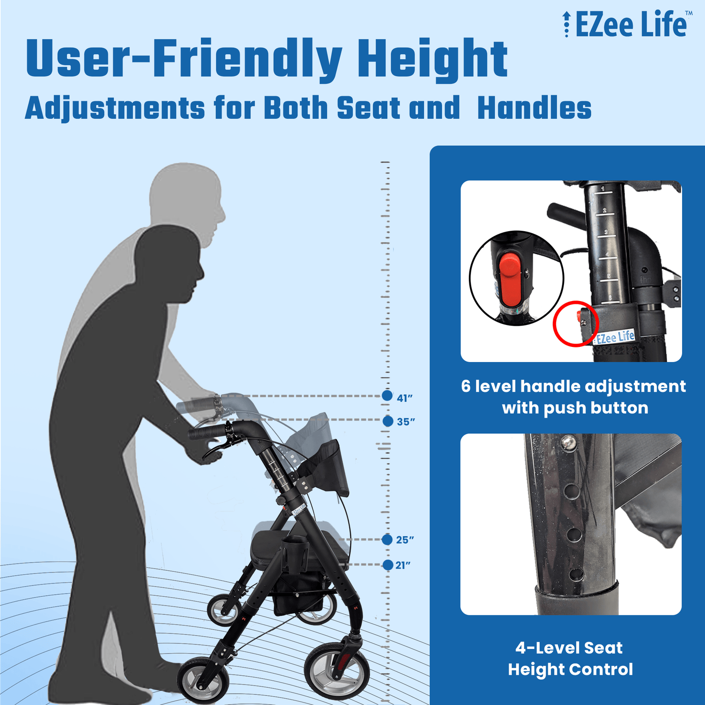 EZee Life Bariatric Rollator CH3019 | Heavy-Duty 400 lb Extra-Wide Walker Canada