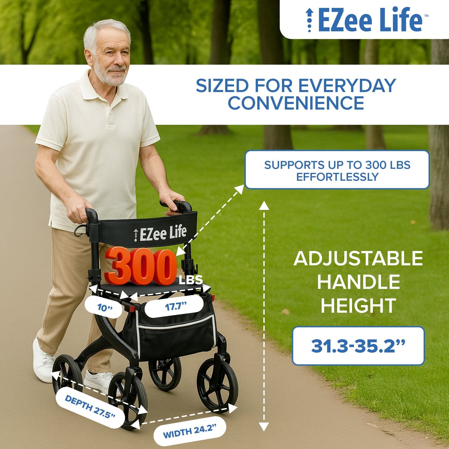 EZee Life Carbon Fiber Rollator CH3018 | Ultra-Lightweight 5.8 kg Walker Canada