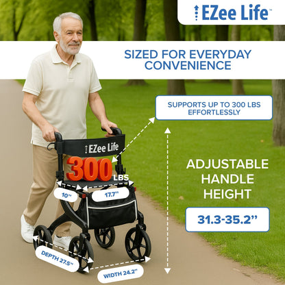 EZee Life Carbon Fiber Rollator CH3018 | Ultra-Lightweight 5.8 kg Walker Canada