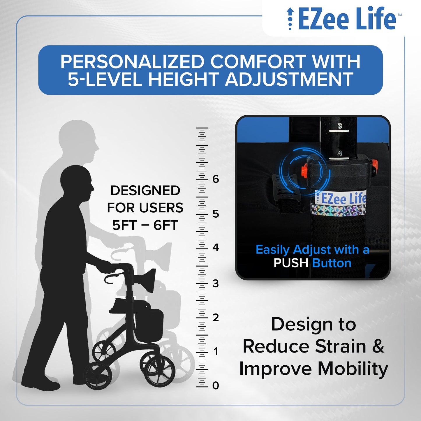 EZee Life Carbon Fiber Rollator CH3018 | Ultra-Lightweight 5.8 kg Walker Canada