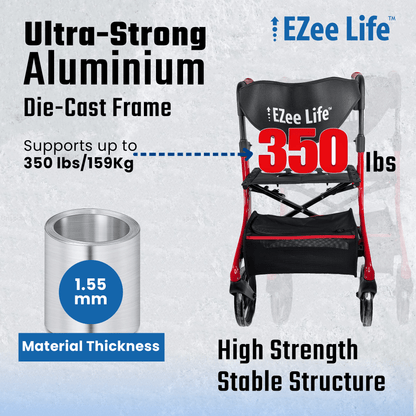 EZee Life Folding Rollator Walker CH2077 | Lightweight Height-Adjustable Mobility Aid Canada