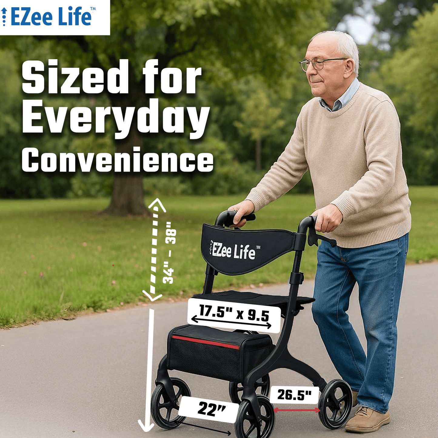 EZee Life Folding Rollator Walker CH2077 | Lightweight Height-Adjustable Mobility Aid Canada