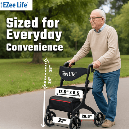EZee Life Folding Rollator Walker CH2077 | Lightweight Height-Adjustable Mobility Aid Canada