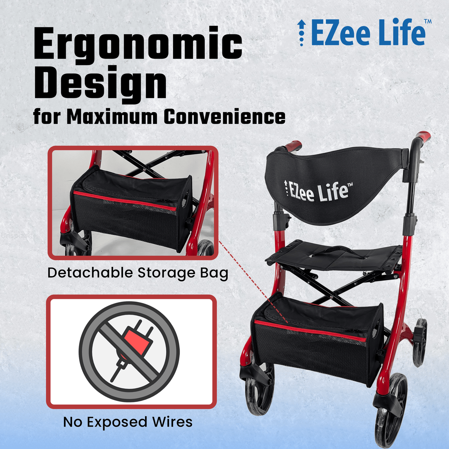 EZee Life Folding Rollator Walker CH2077 | Lightweight Height-Adjustable Mobility Aid Canada