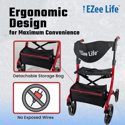 EZee Life Folding Rollator Walker CH2077 | Lightweight Height-Adjustable Mobility Aid Canada