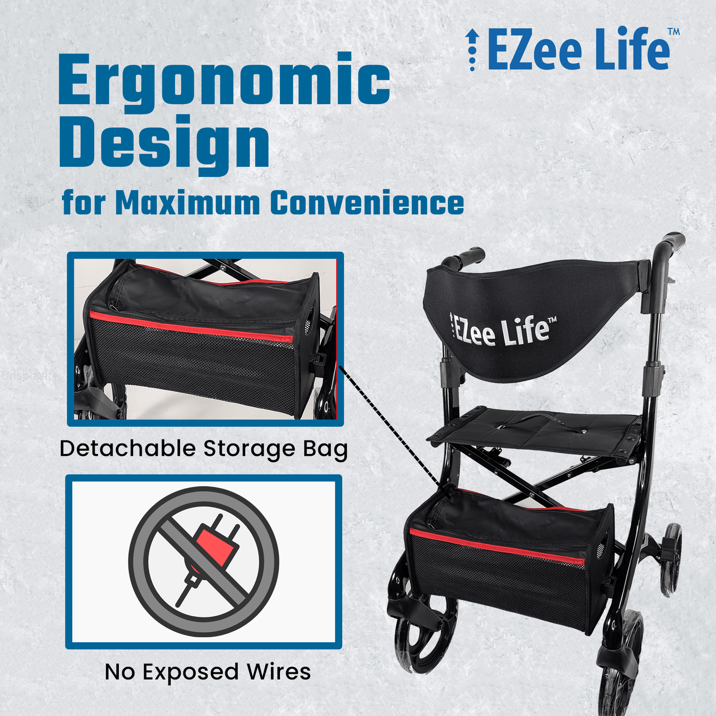 EZee Life Folding Rollator Walker CH2077 | Lightweight Height-Adjustable Mobility Aid Canada