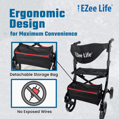 EZee Life Folding Rollator Walker CH2077 | Lightweight Height-Adjustable Mobility Aid Canada