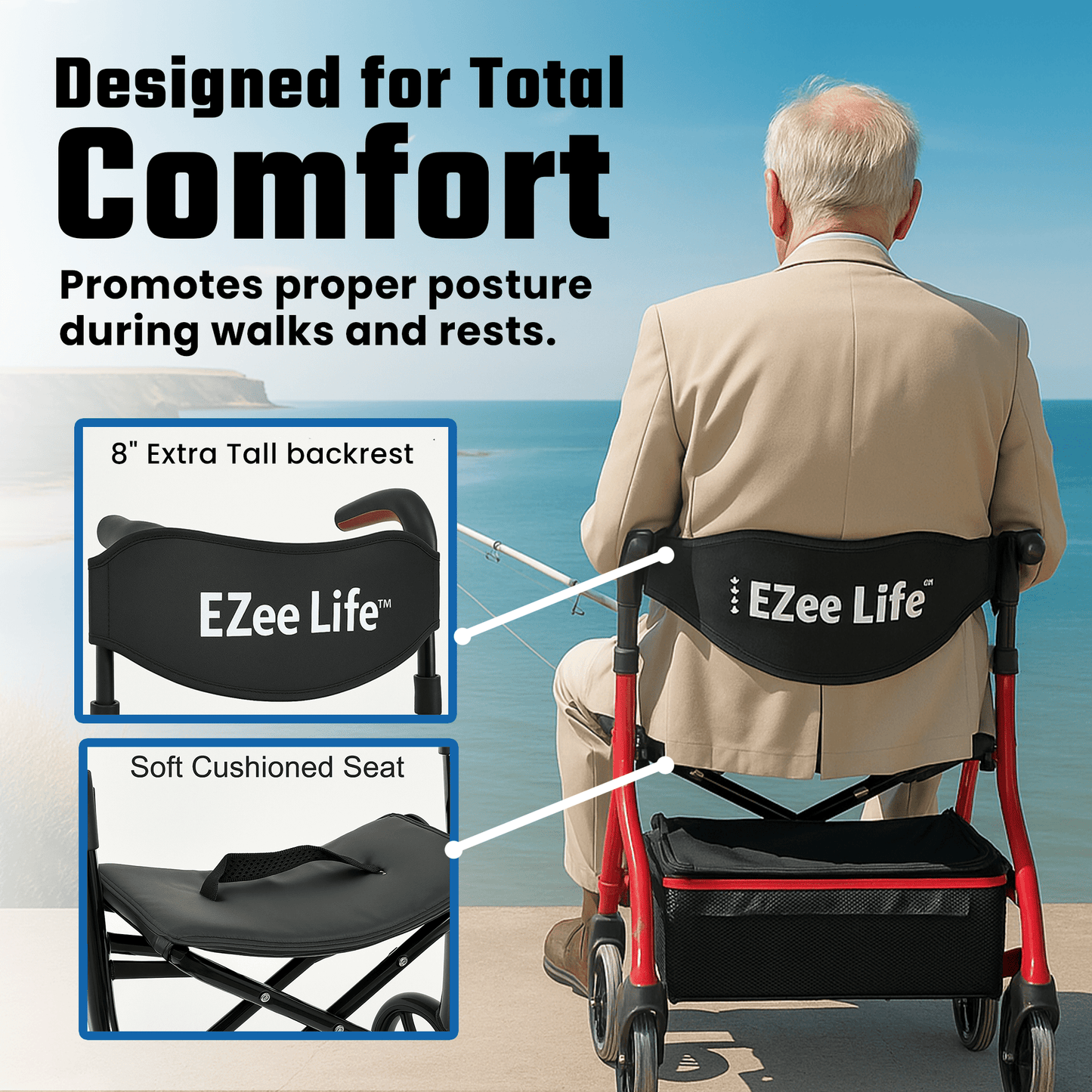 EZee Life Folding Rollator Walker CH2077 | Lightweight Height-Adjustable Mobility Aid Canada