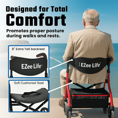 EZee Life Folding Rollator Walker CH2077 | Lightweight Height-Adjustable Mobility Aid Canada