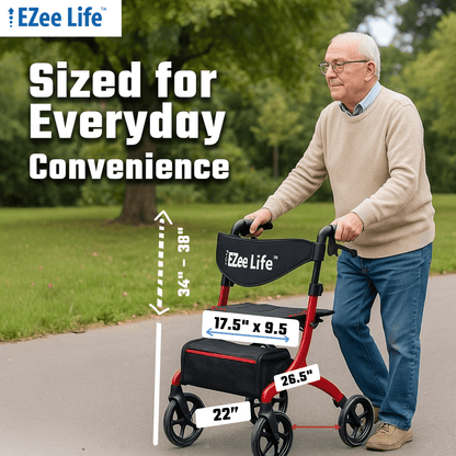 EZee Life Folding Rollator Walker CH2077 | Lightweight Height-Adjustable Mobility Aid Canada
