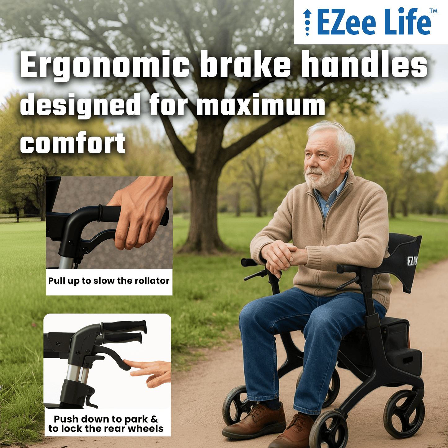 EZee Life Folding Rollator Walker CH2077 | Lightweight Height-Adjustable Mobility Aid Canada