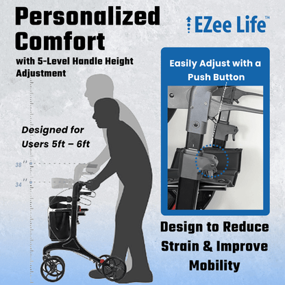 EZee Life Folding Rollator Walker CH2077 | Lightweight Height-Adjustable Mobility Aid Canada
