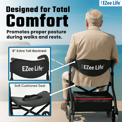EZee Life Folding Rollator Walker CH2077 | Lightweight Height-Adjustable Mobility Aid Canada