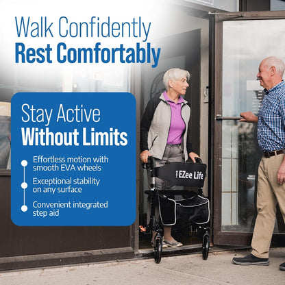 EZee Life Lightweight Steel Rollator CH3017 | European Design 4-Wheel Walker Canada