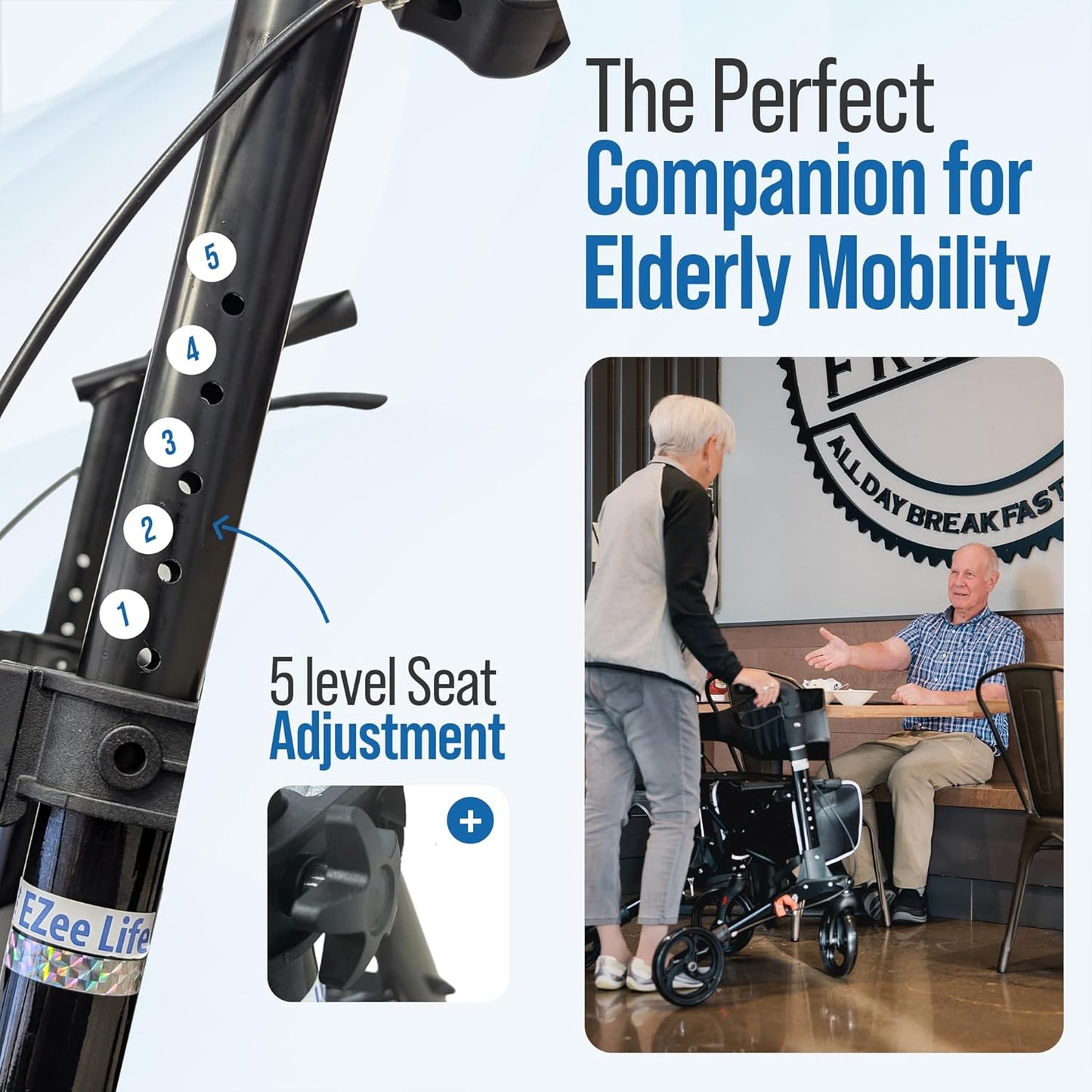 EZee Life Lightweight Steel Rollator CH3017 | European Design 4-Wheel Walker Canada