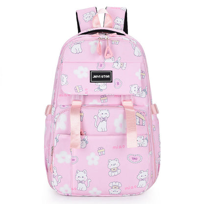 Cartoon Cat Print Large Capacity Kids Backpack – Cute Kawaii School Bag