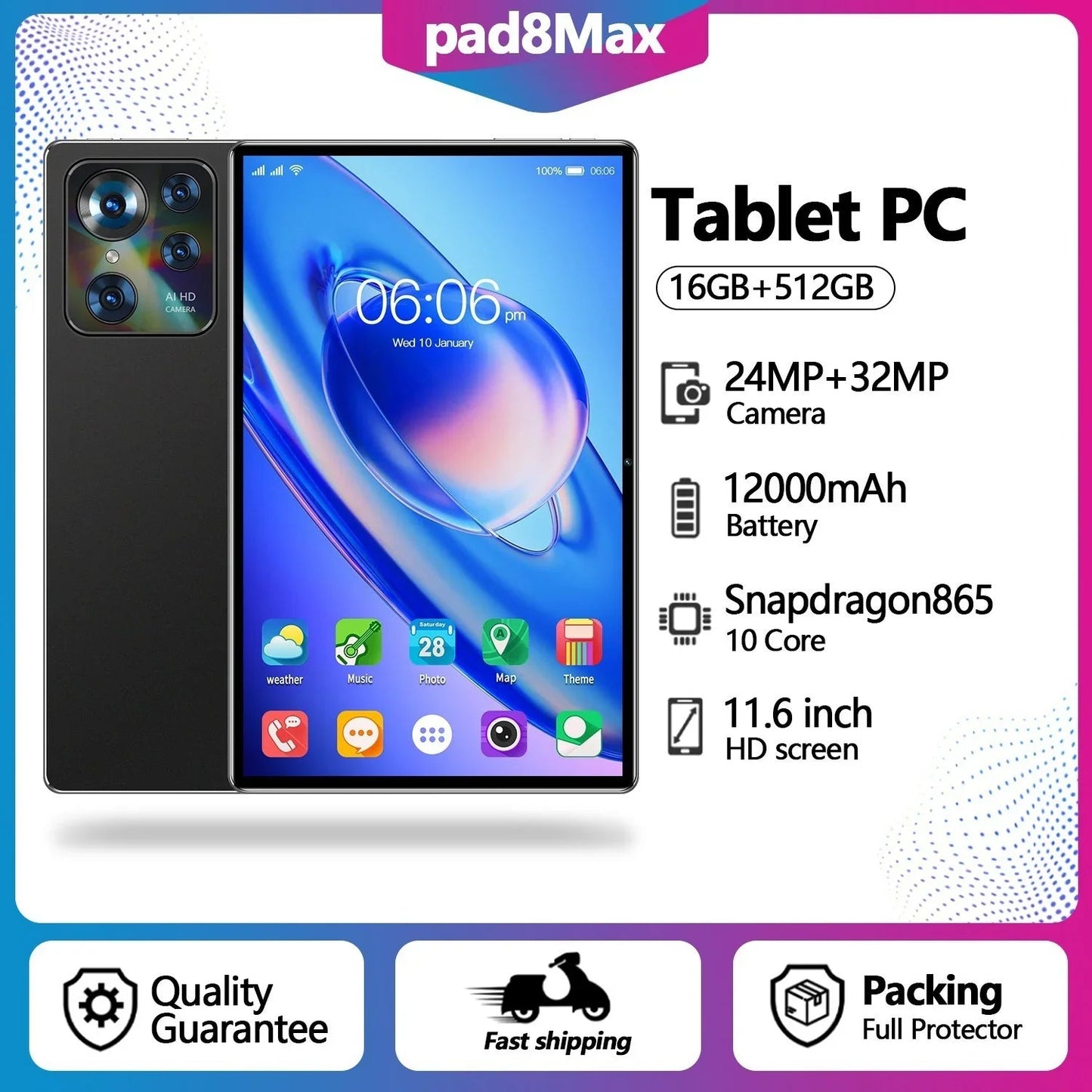 10-Inch Android Tablet with Calling – PAD8MAX Google Edition | EX-STOCK Canada