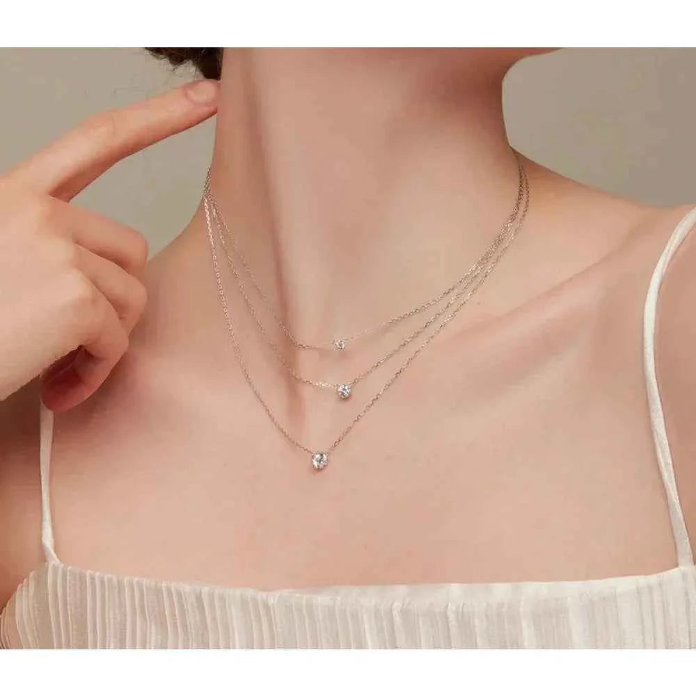 Gorgeous Shiny Choker - 925 Sterling Silver Geometric Cut Zircon Pendant Necklace