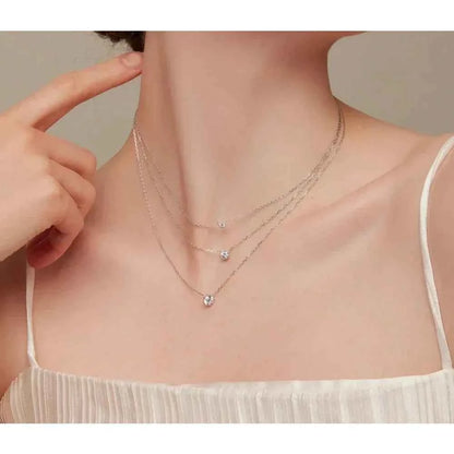 Gorgeous Shiny Choker - 925 Sterling Silver Geometric Cut Zircon Pendant Necklace