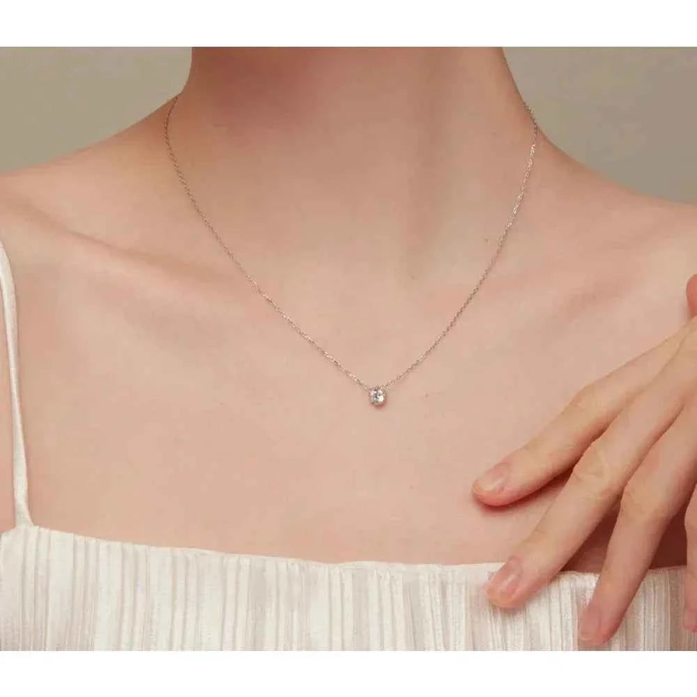 Gorgeous Shiny Choker - 925 Sterling Silver Geometric Cut Zircon Pendant Necklace
