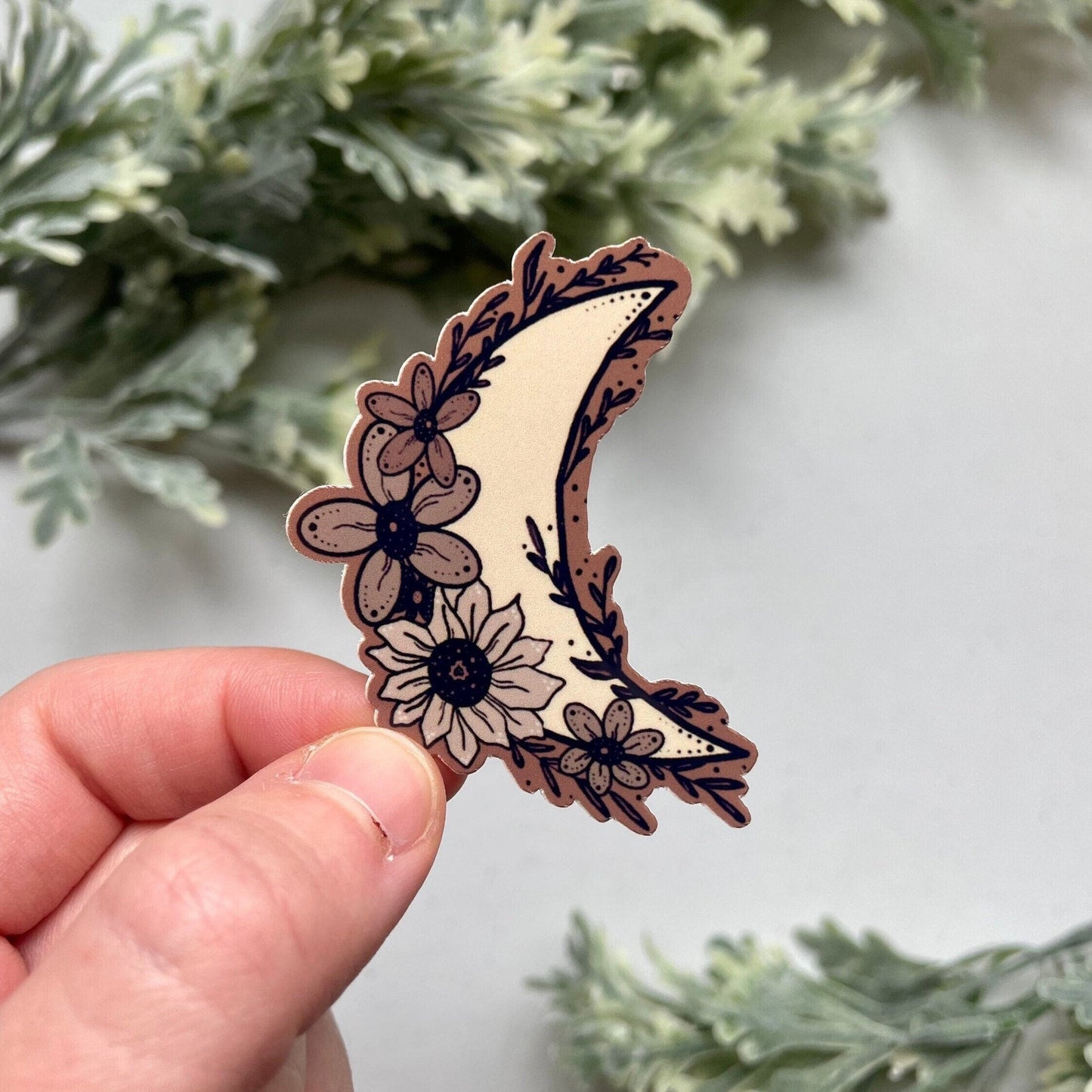 Crescent Moon Flower Sticker - Beautiful Floral Design for Unique Decor