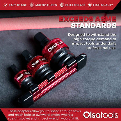 3pc Universal Joint Set, Socket Adapter 1/2", 3/8", and 1/4" drive