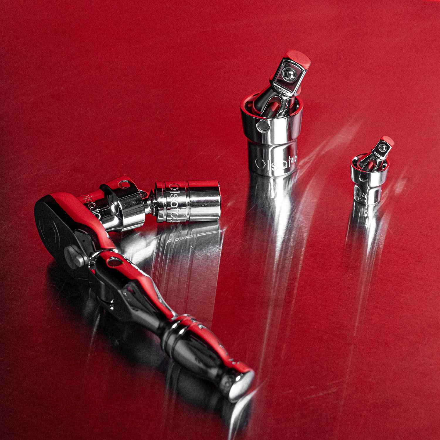 3pc Universal Joint Set, Socket Adapter 1/2", 3/8", and 1/4" drive