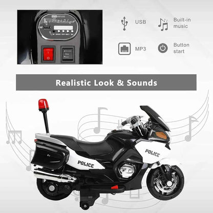2026 24V Police Motorcycle with Rubber Tires - 2 Seater Electric Ride