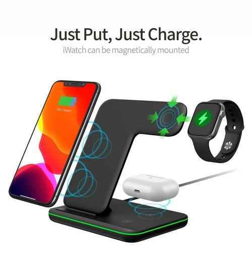 Ninja 15W Fast Wireless Charging Station - 3 in 1 Mobile Phone Charger