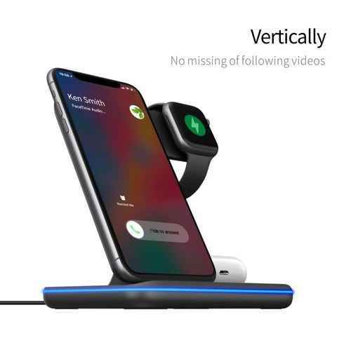 Ninja 15W Fast Wireless Charging Station - 3 in 1 Mobile Phone Charger